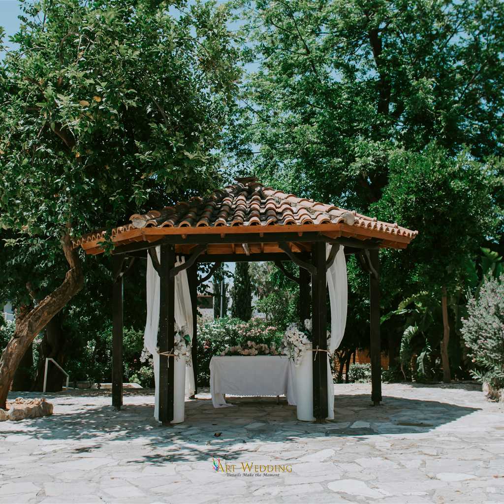 Wedding ceremony gazebo at Peyia Gardens