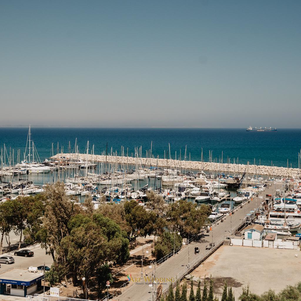 Larnaca marina panorama with yachts and the sea