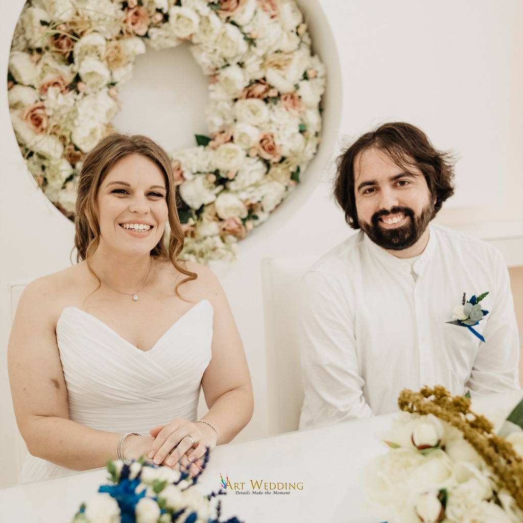 Newlyweds seated in the Aradippou wedding hall