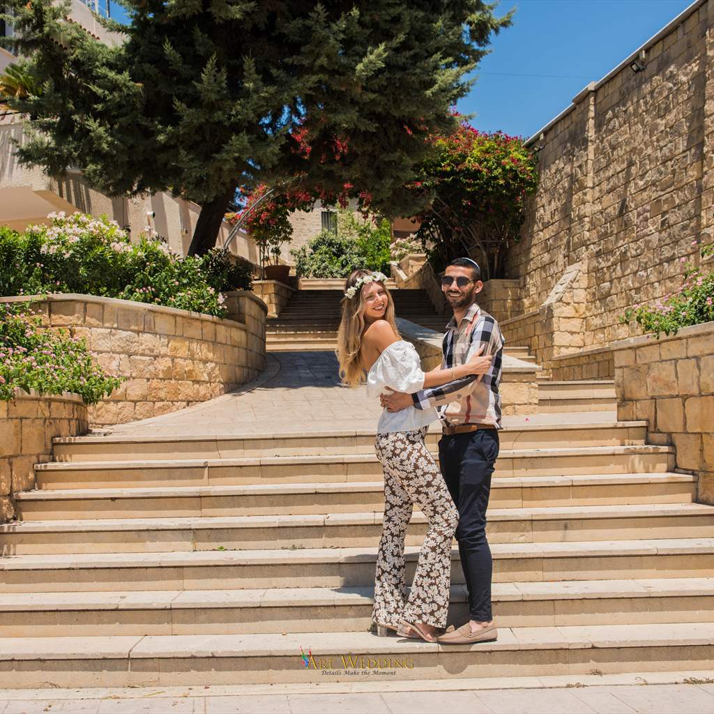 Couple on the garden staircase