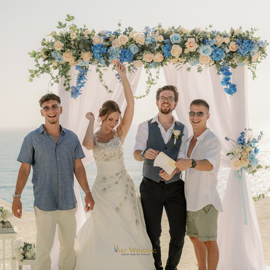 Newlyweds and friends after the ceremony