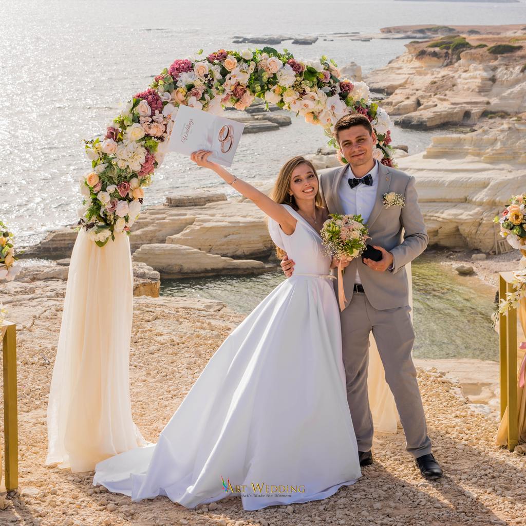 Newlyweds celebrating after their ceremony