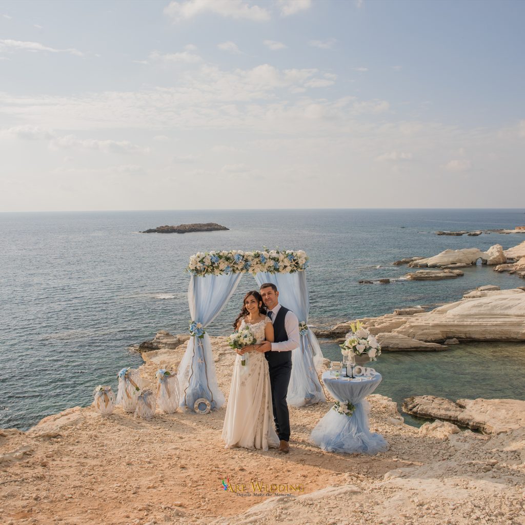 Wide view of a wedding ceremony on the white cliffs